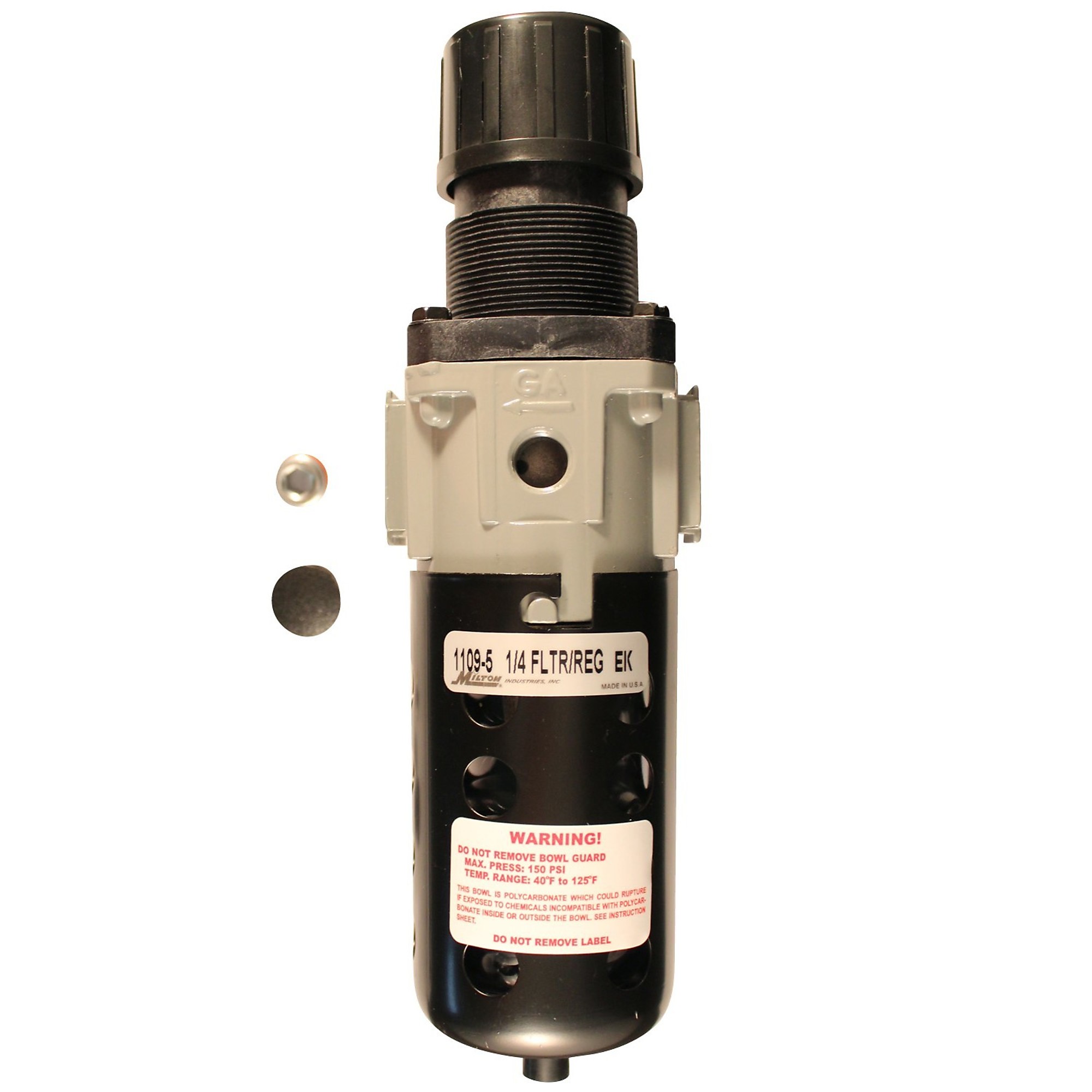Milton, Filter-Regulator Piggyback, Poly Bowl, Max. PSI 150 PSI, Model# 1109-5